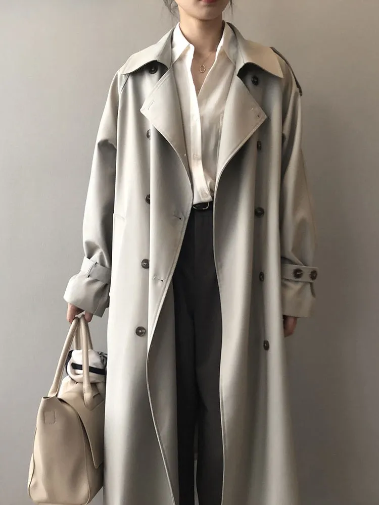 Korean Fashion Trench Coat For Women Lapel Long Sleeve Double Breasted Elegant Windcoats Female Autumn Clothing