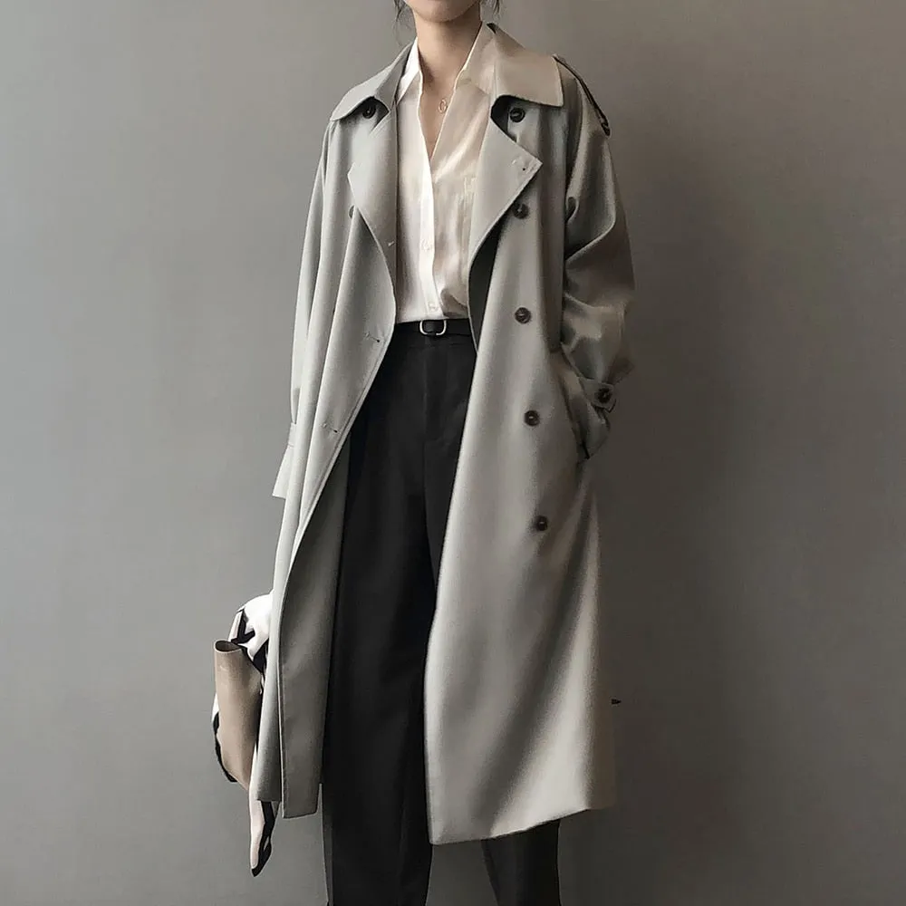 Korean Fashion Trench Coat For Women Lapel Long Sleeve Double Breasted Elegant Windcoats Female Autumn Clothing