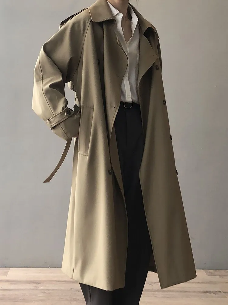 Korean Fashion Trench Coat For Women Lapel Long Sleeve Double Breasted Elegant Windcoats Female Autumn Clothing