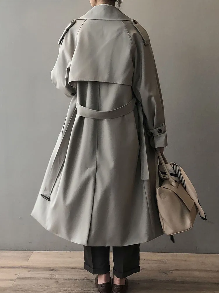 Korean Fashion Trench Coat For Women Lapel Long Sleeve Double Breasted Elegant Windcoats Female Autumn Clothing