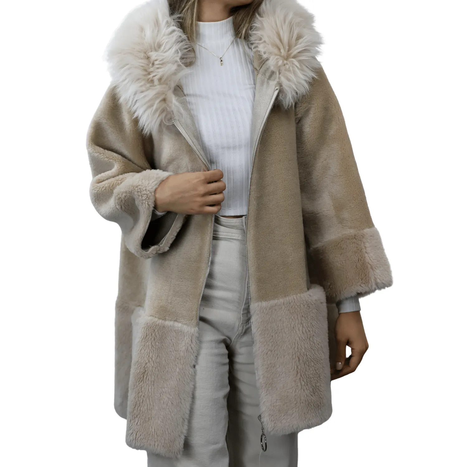 La Fiorentina ¾ Shearling Coat w/ Australian Wool - Beige