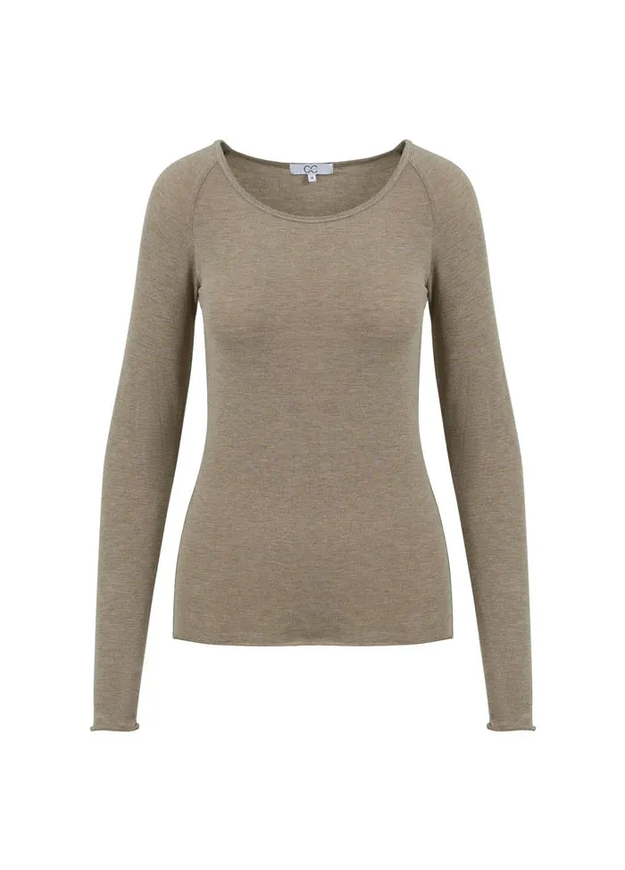 Lana Long Sleeve Merino Wool Mix Long Sleeve Top in Hazel Melange