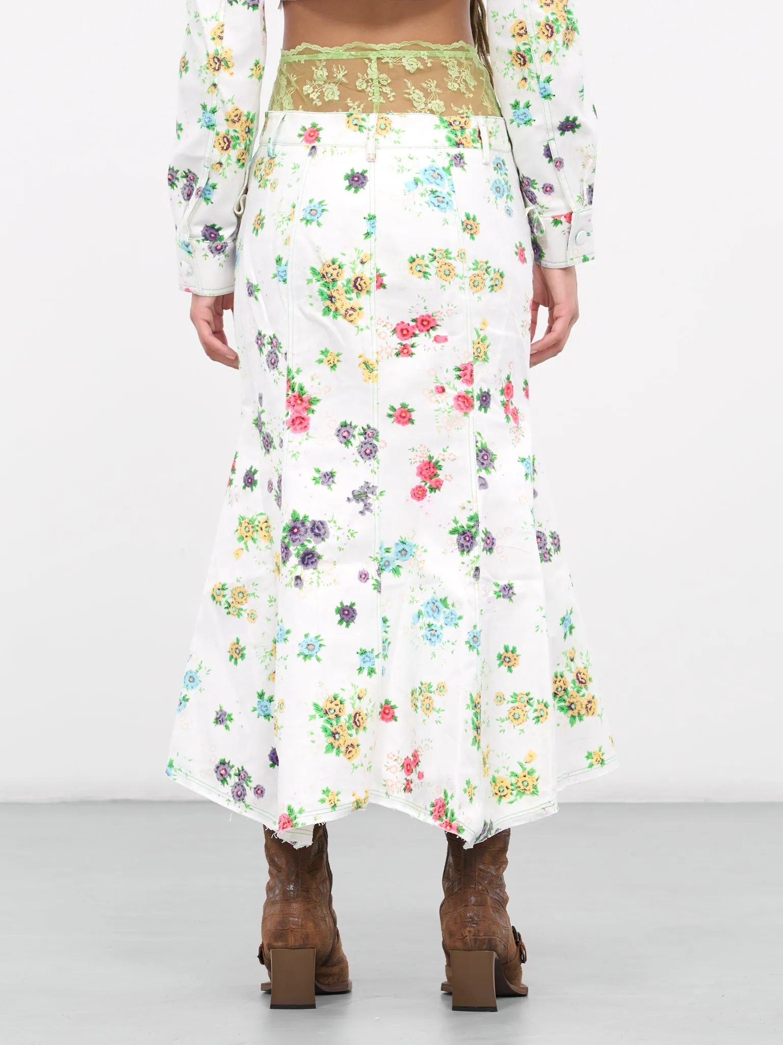 Layered Denim Skirt (OOSK03W-WHITE-FLORAL-PRINT)