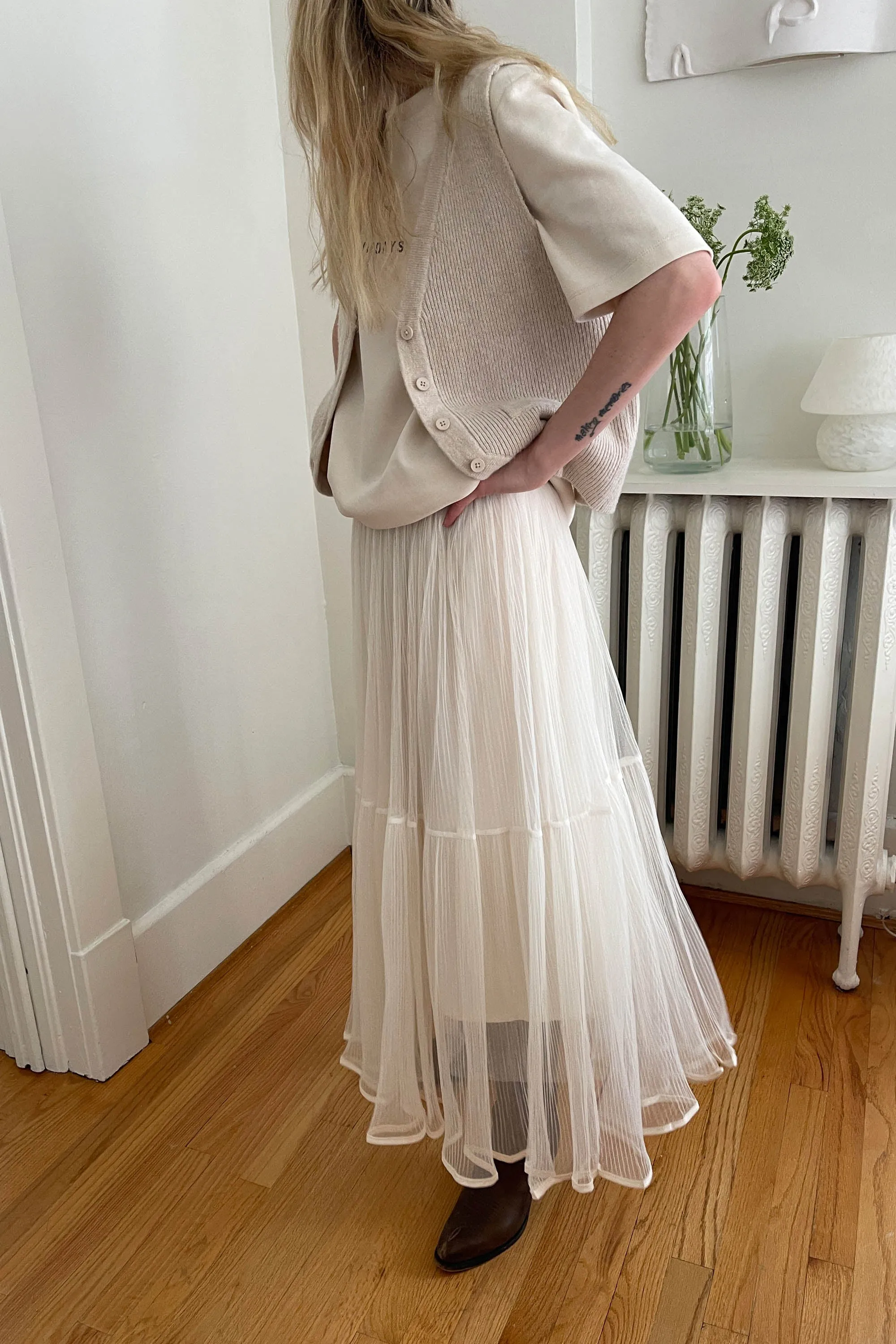 LAYERED TULLE MIDI SKIRT