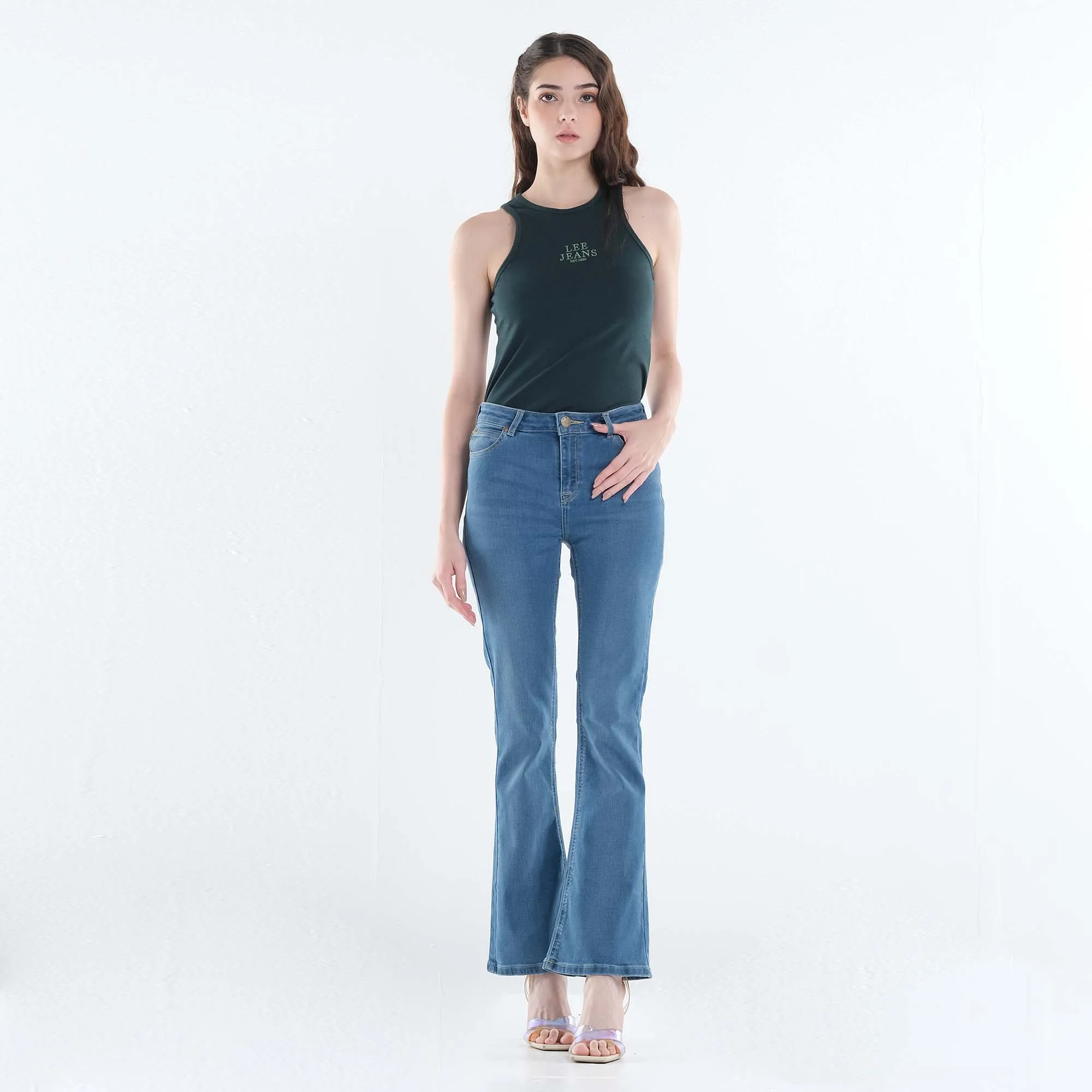 LEE WOMENS FLARE DENIM JEANS IN JADED