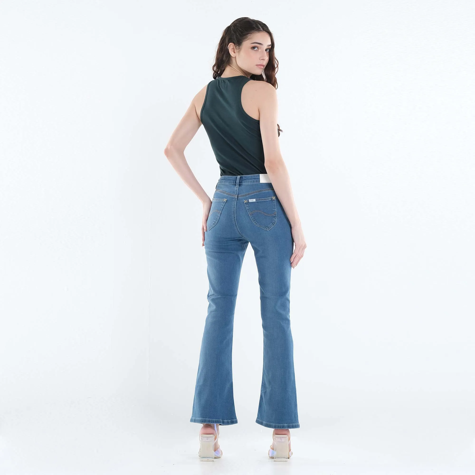 LEE WOMENS FLARE DENIM JEANS IN JADED