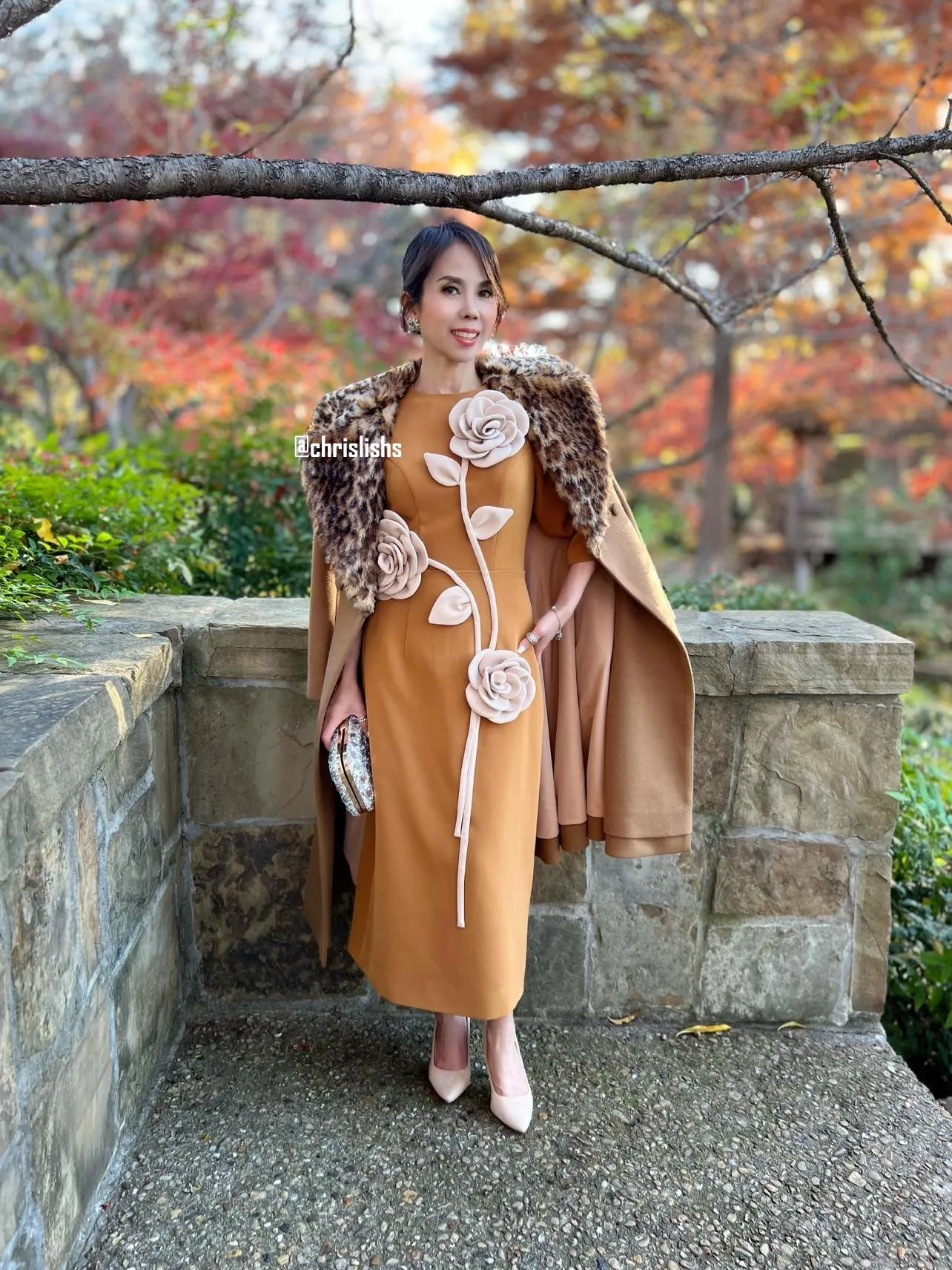 Leopard Coat in Brown Leopard fur neck collar