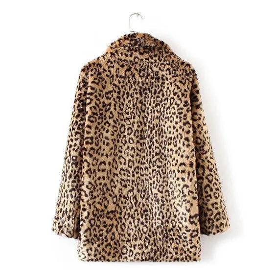 Leopard Pattern Shaggy Furry Faux Fur Coat Woman Keep Warm Lapel Long sleeve Hairy Long Faux Fur Jacket Outwear