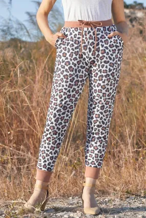 Leopard Print Elastic Waist Jogger Pants