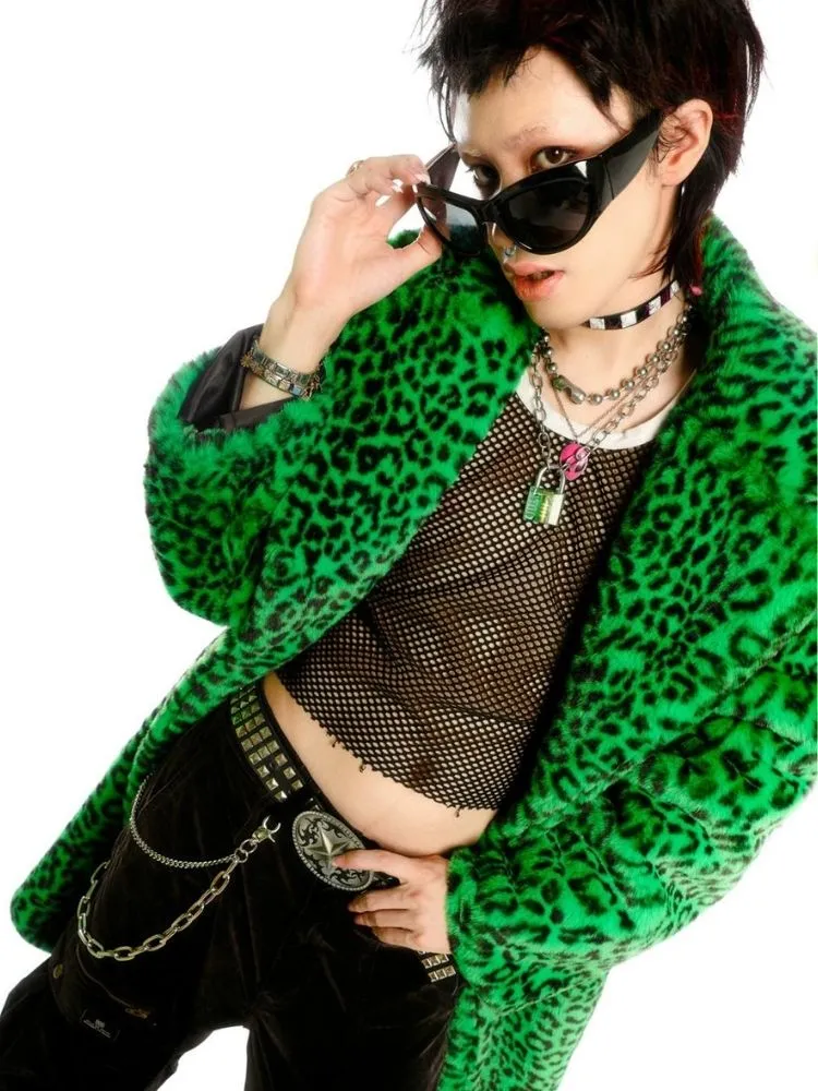 Leopard print long fur coat and hat【s0000004450】