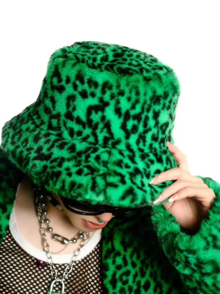 Leopard print long fur coat and hat【s0000004450】