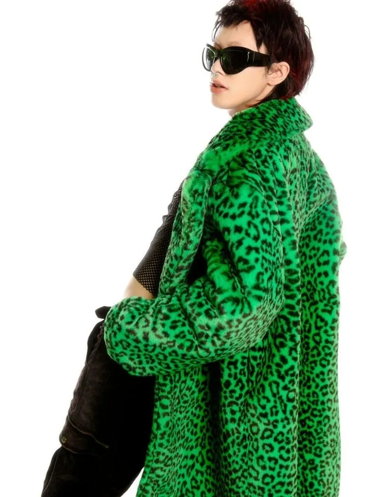 Leopard print long fur coat and hat【s0000004450】