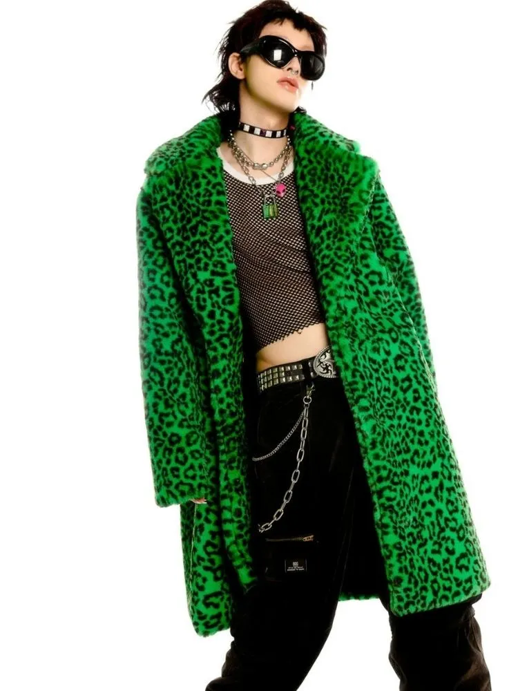 Leopard print long fur coat and hat【s0000004450】