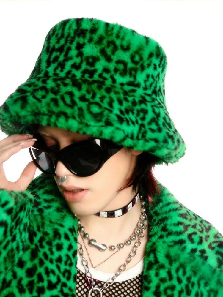 Leopard print long fur coat and hat【s0000004450】