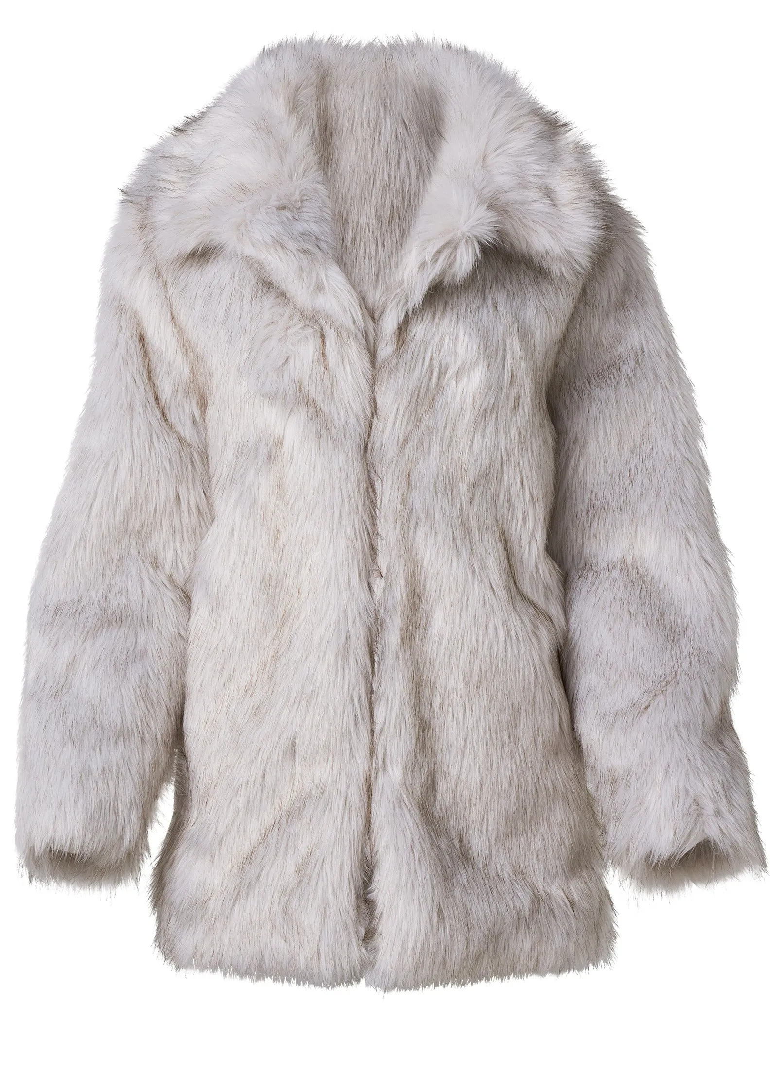 Luxe Mid-Length Faux Fur Coat - Grey