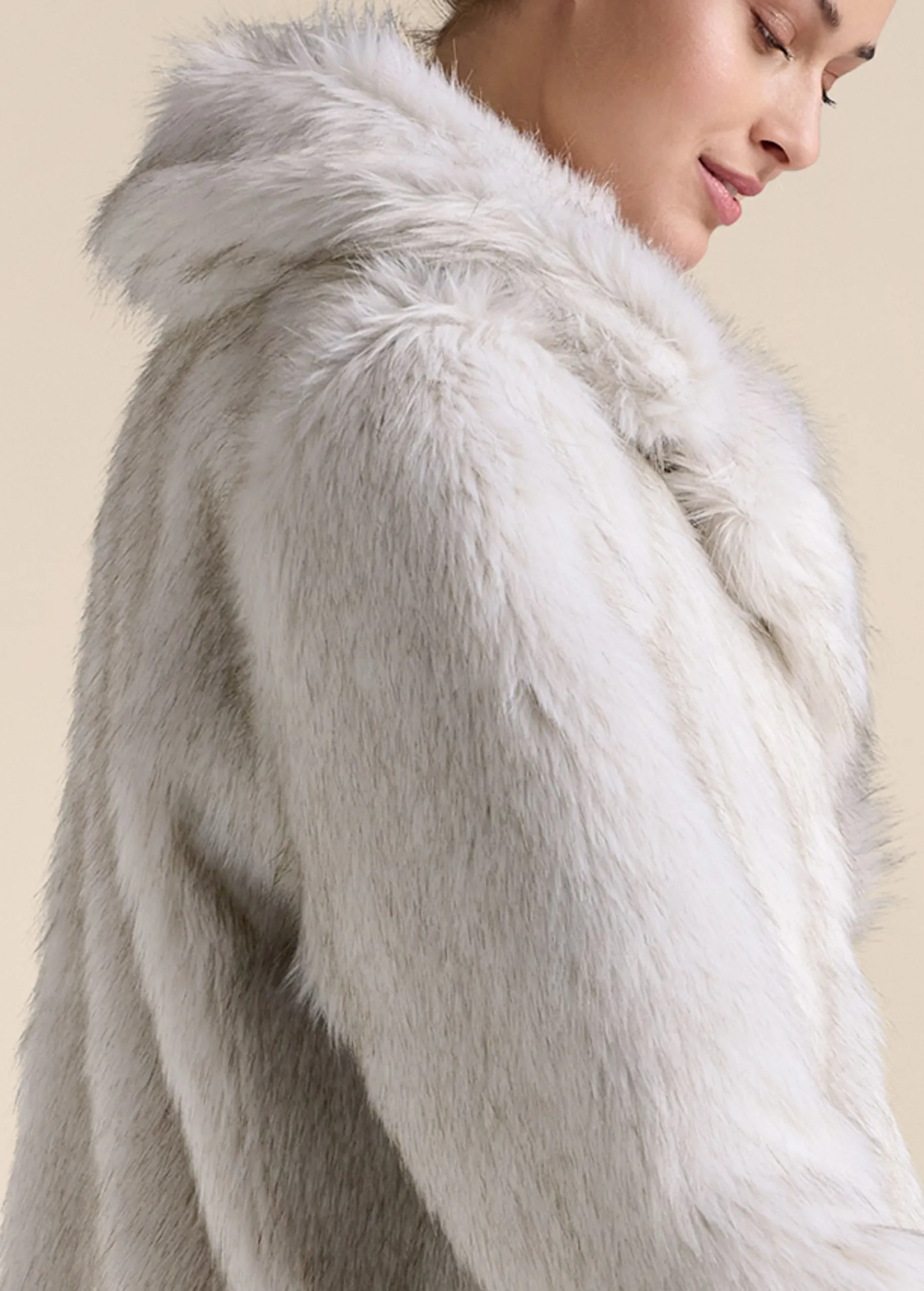 Luxe Mid-Length Faux Fur Coat - Grey