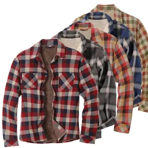 Men Plaid Print Lapel Collar Thermal Lined Shirt Jacket