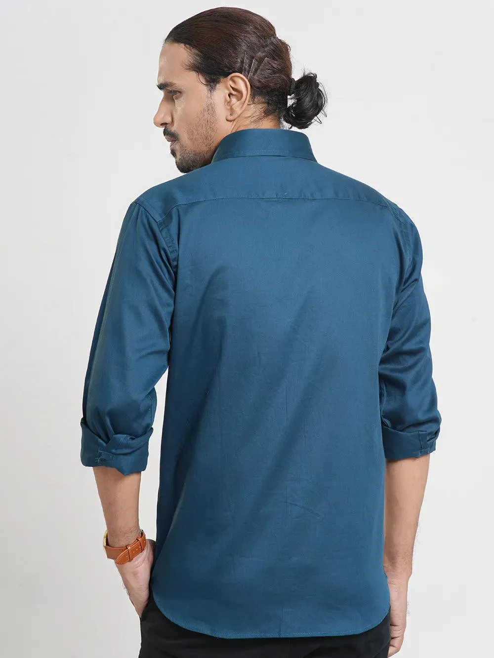 Men's Full Sleeve Casual Shirt in Navy Teal