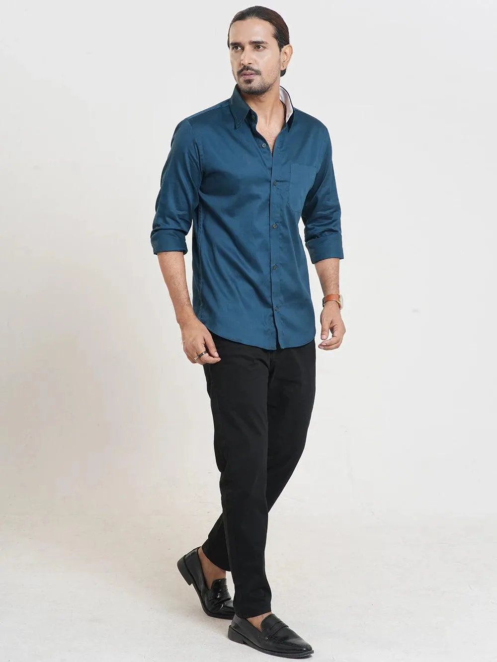 Men's Full Sleeve Casual Shirt in Navy Teal