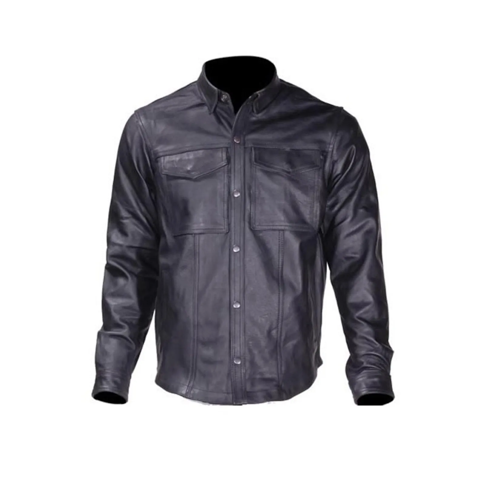 Mens Goatskin Leather Motorcycle Shirt With Concealed Carry Pockets