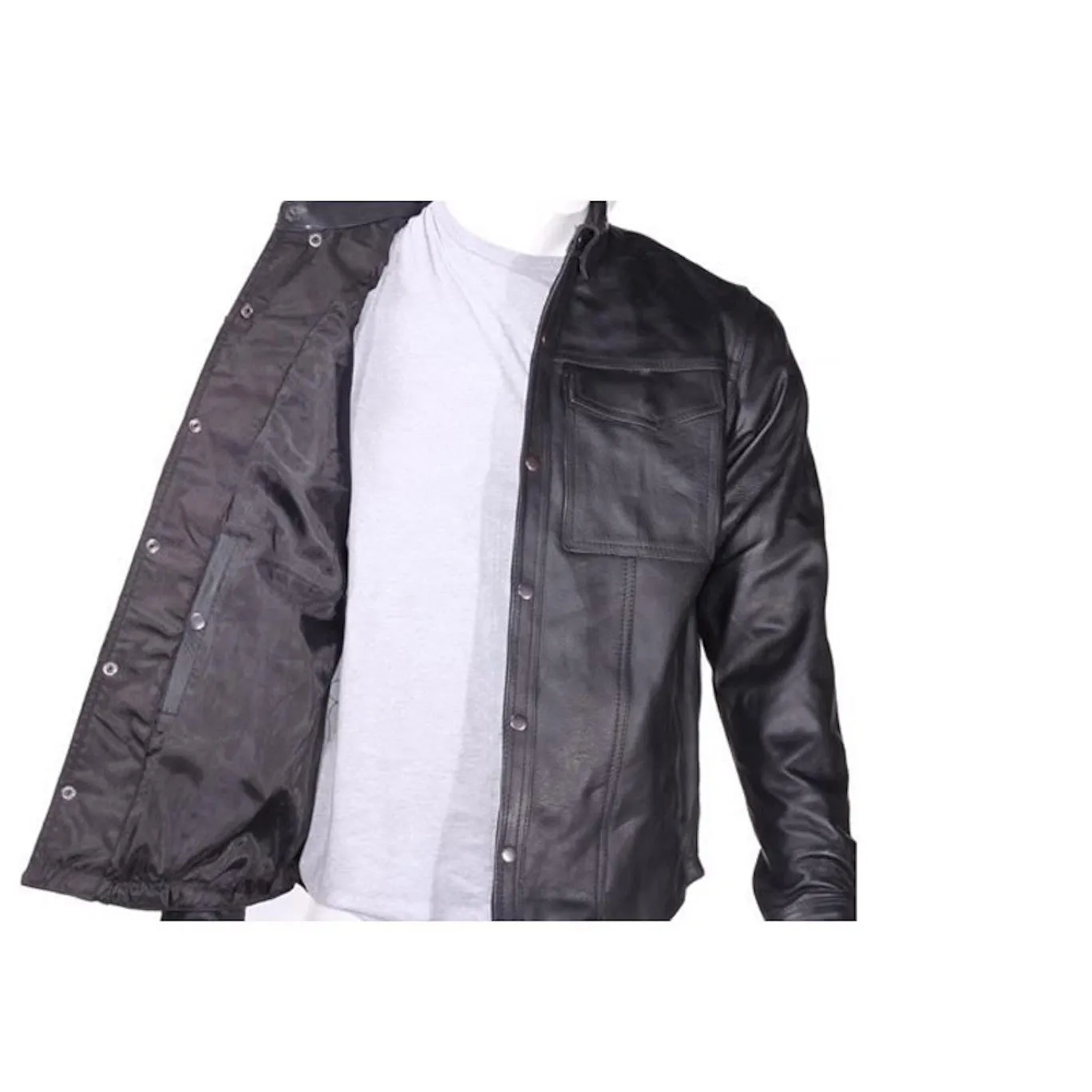 Mens Goatskin Leather Motorcycle Shirt With Concealed Carry Pockets