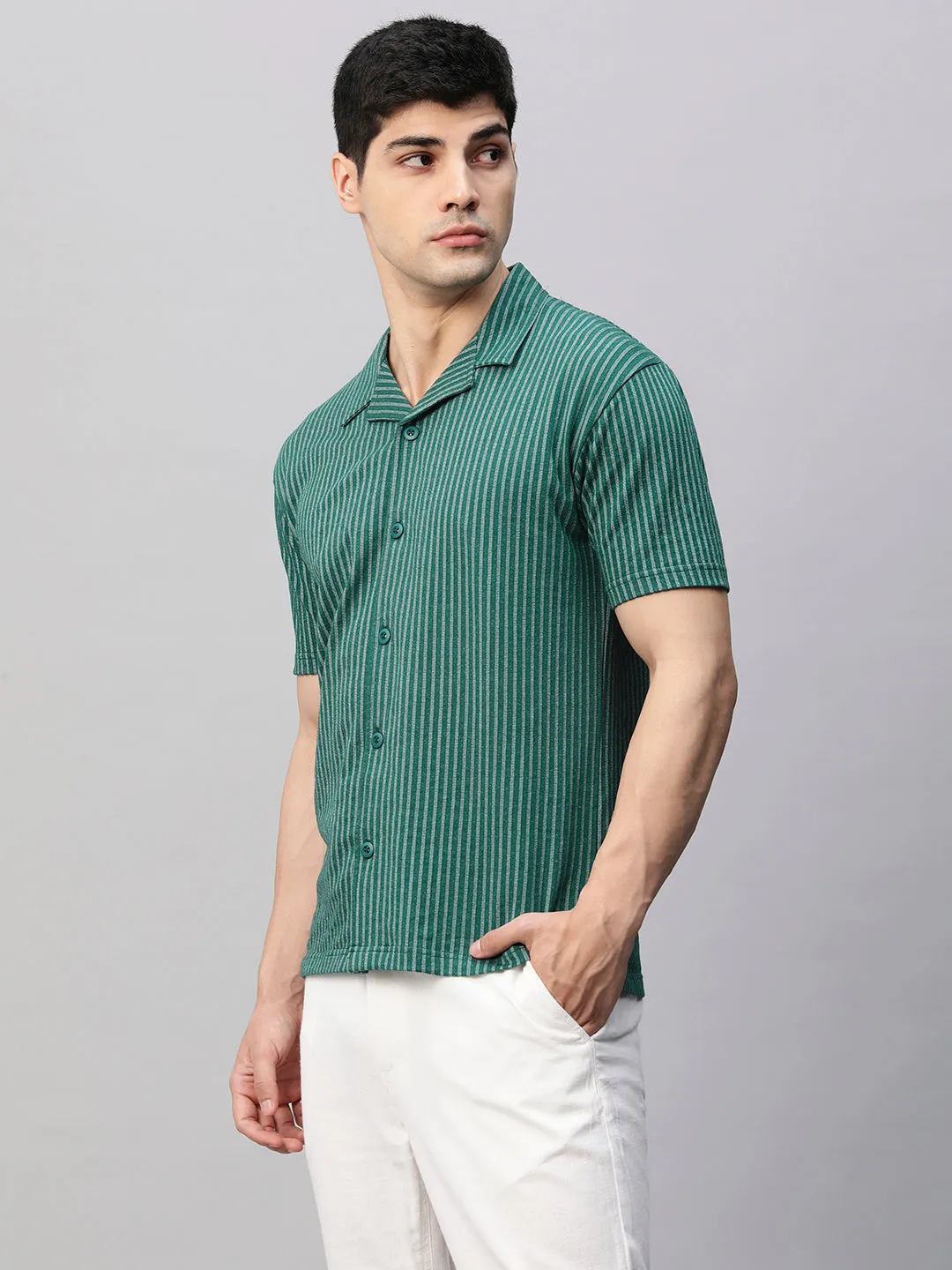 Mens Half Sleeve Resort Shirt - Basil Green