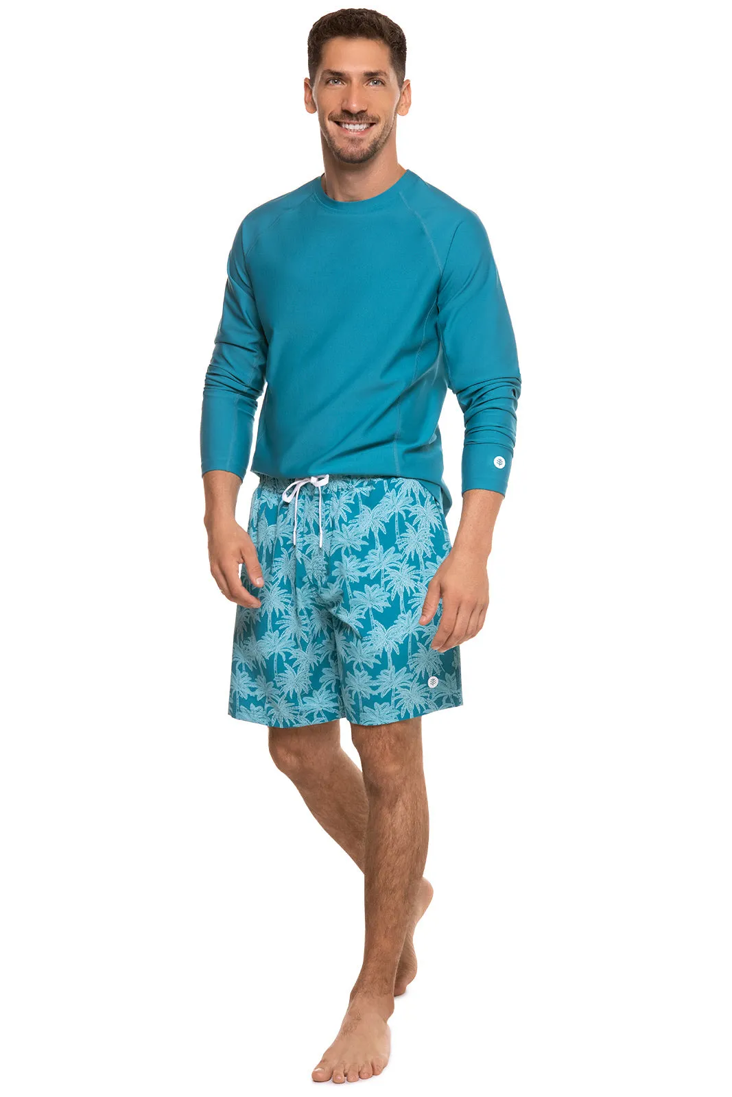 Men's Kahuna Swimming Shorts | Tahitian Teal Swaying Palms