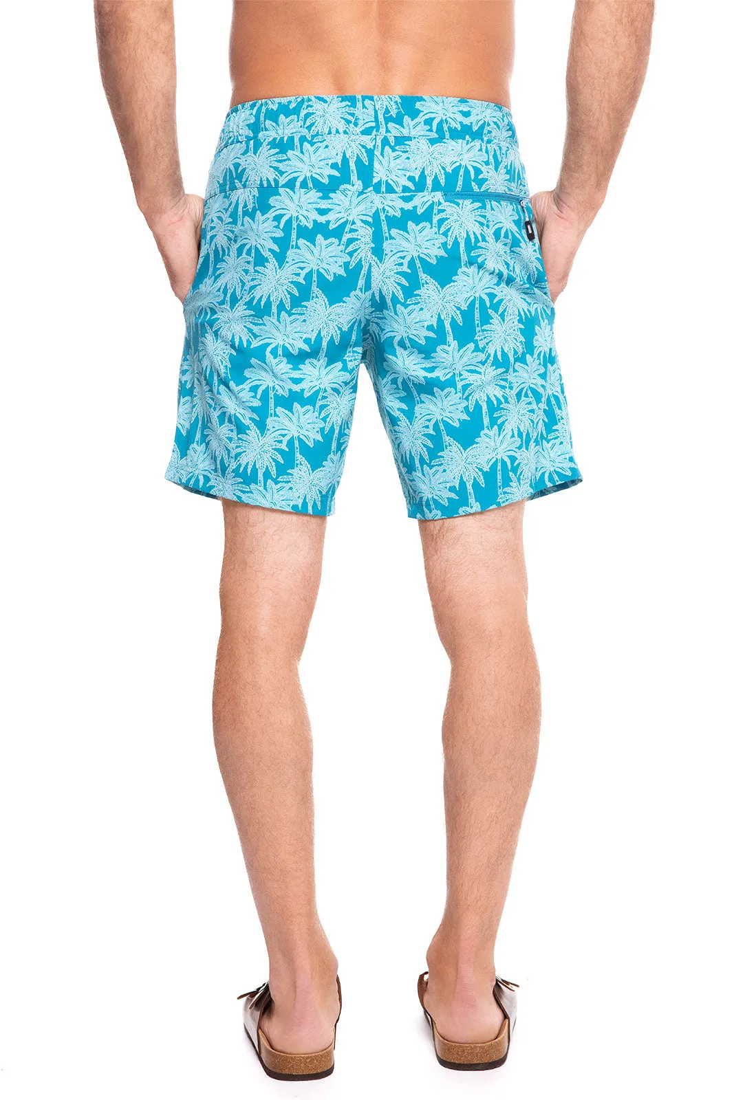 Men's Kahuna Swimming Shorts | Tahitian Teal Swaying Palms