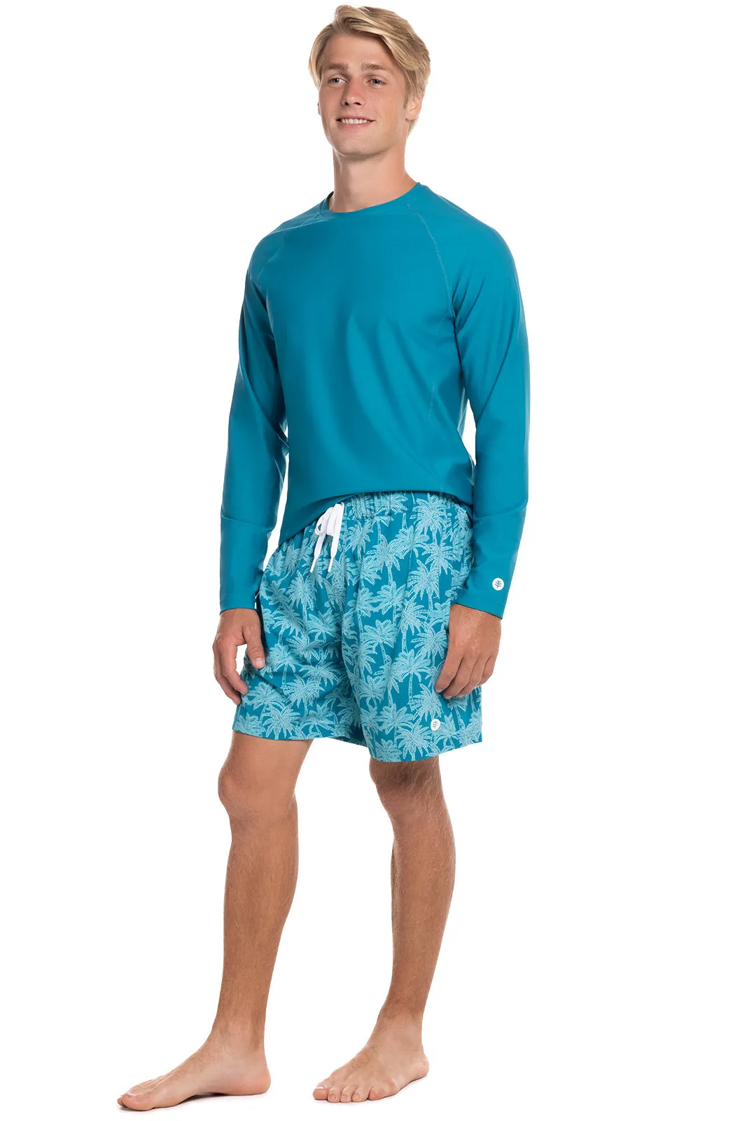 Men's Kahuna Swimming Shorts | Tahitian Teal Swaying Palms