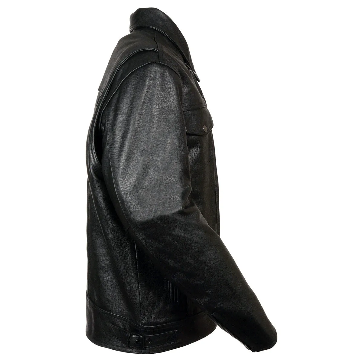 Milwaukee Leather LKM1720T Men's Black 'Pistol Pete' Motorcycle Vented Leather Jacket with Utility Pockets-Tall Sizes