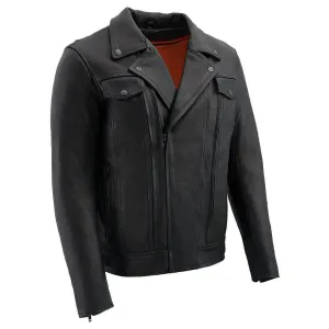 Milwaukee Leather LKM1720T Men's Black 'Pistol Pete' Motorcycle Vented Leather Jacket with Utility Pockets-Tall Sizes