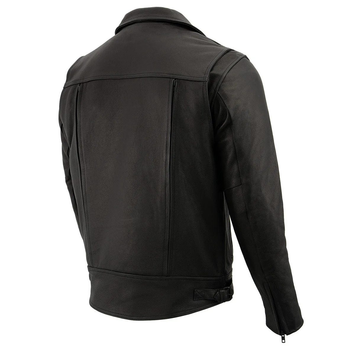 Milwaukee Leather LKM1720T Men's Black 'Pistol Pete' Motorcycle Vented Leather Jacket with Utility Pockets-Tall Sizes