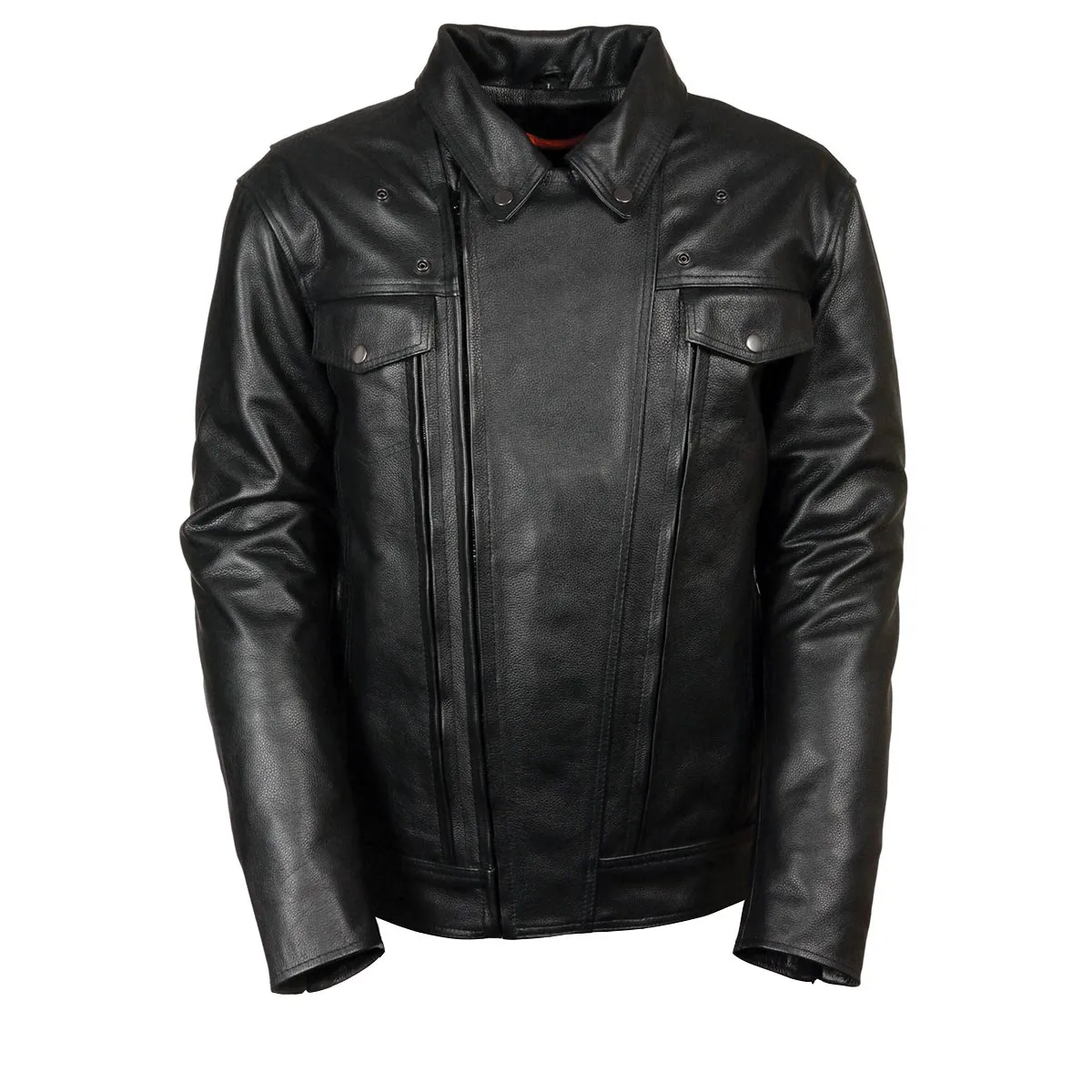 Milwaukee Leather LKM1720T Men's Black 'Pistol Pete' Motorcycle Vented Leather Jacket with Utility Pockets-Tall Sizes