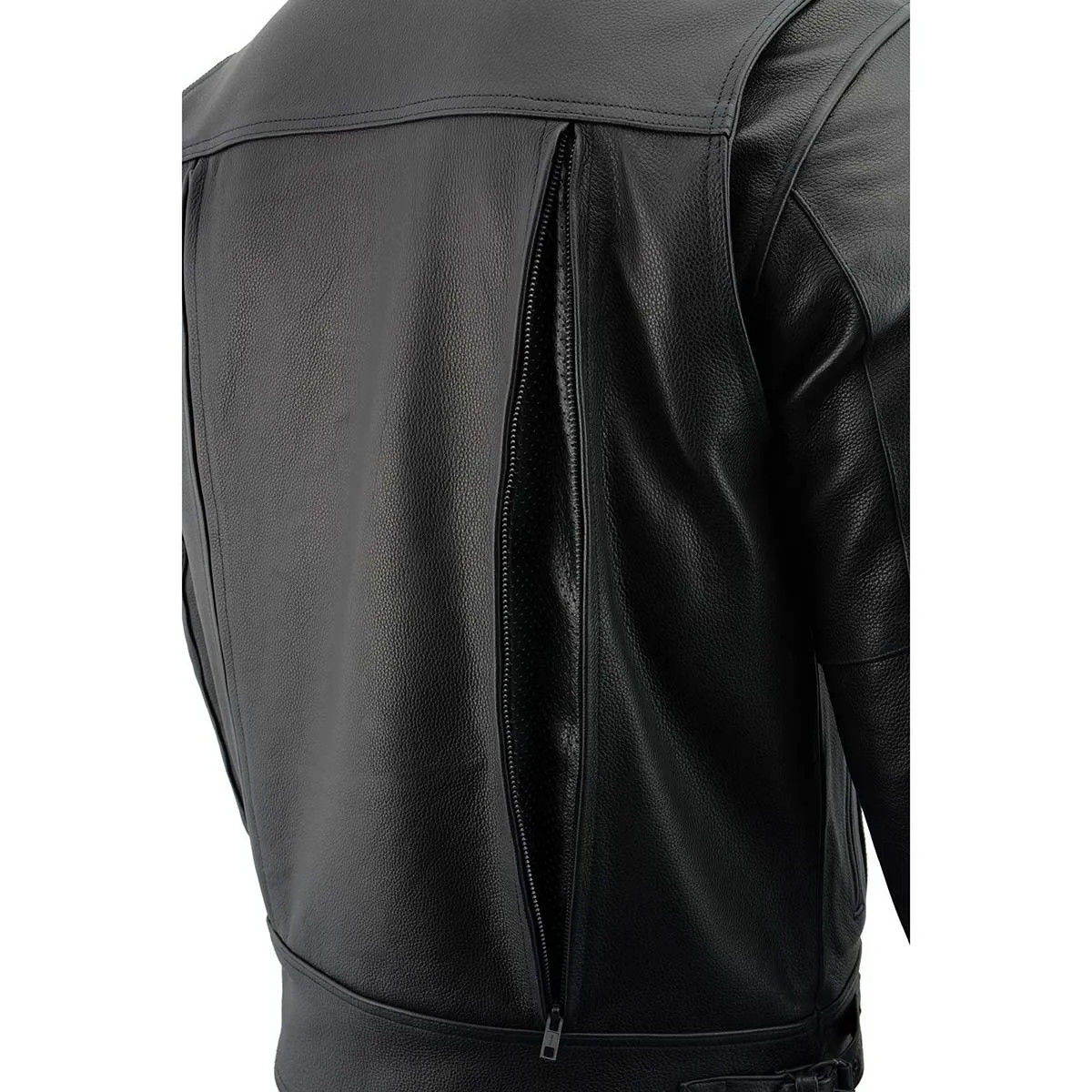 Milwaukee Leather LKM1720T Men's Tall Sizes Black Premium Leather Motorcycle Vented Leather Jacket w/ Utility Pockets