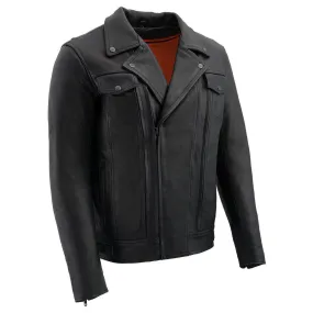 Milwaukee Leather LKM1720T Men's Tall Sizes Black Premium Leather Motorcycle Vented Leather Jacket w/ Utility Pockets