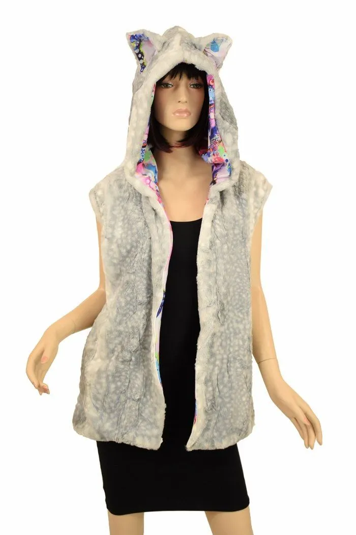 Minky Long Vest with Zipper and Kitty Ears