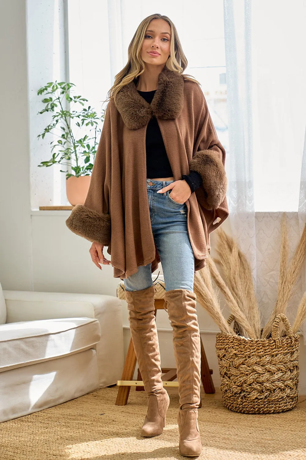 Mocha Faux Fur Solid Coat