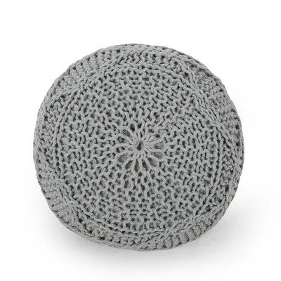 Morven Modern Knitted Cotton Round Pouf Gray - Christopher Knight Home