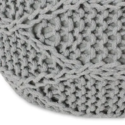 Morven Modern Knitted Cotton Round Pouf Gray - Christopher Knight Home