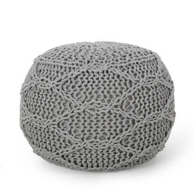 Morven Modern Knitted Cotton Round Pouf Gray - Christopher Knight Home