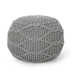 Morven Modern Knitted Cotton Round Pouf Gray - Christopher Knight Home