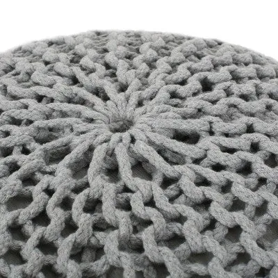 Morven Modern Knitted Cotton Round Pouf Gray - Christopher Knight Home