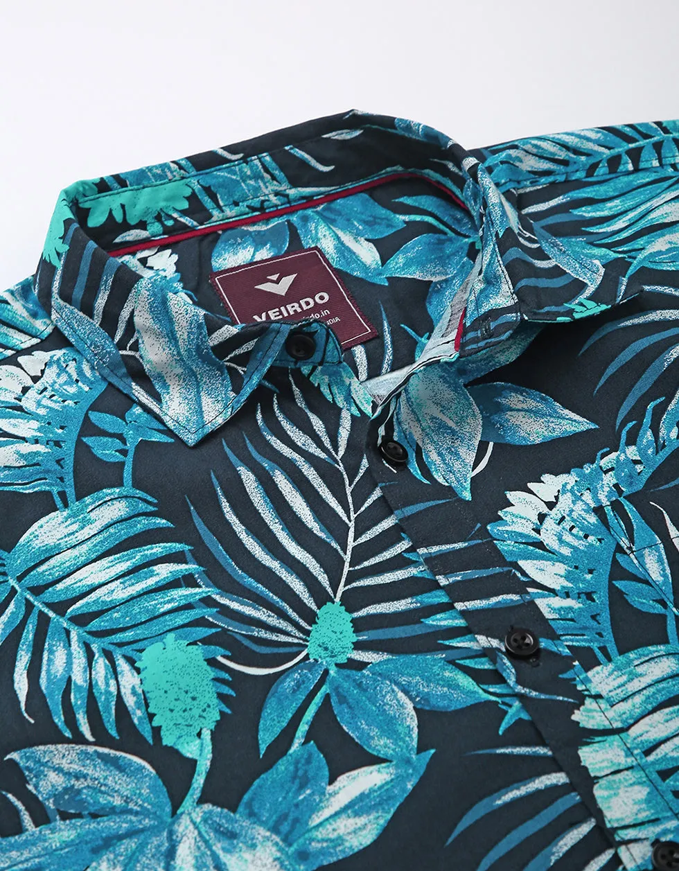 Navy  Floral Printed Casual Shirt