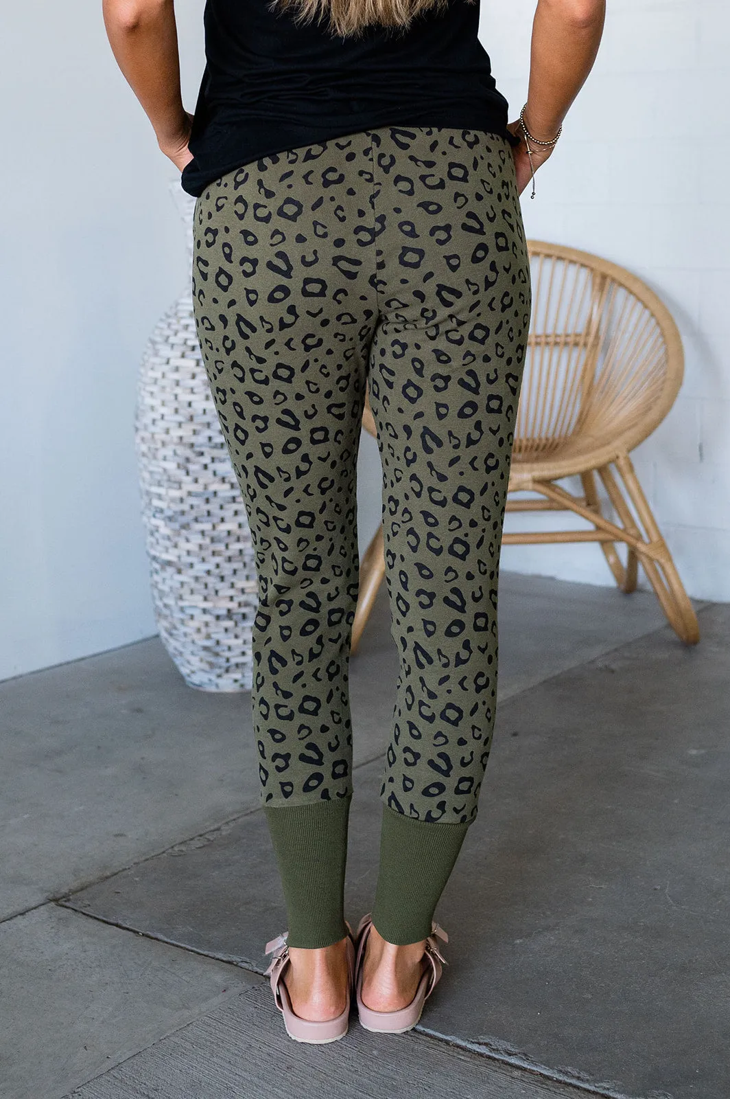 New & Improved Joggers- Olive Leopard