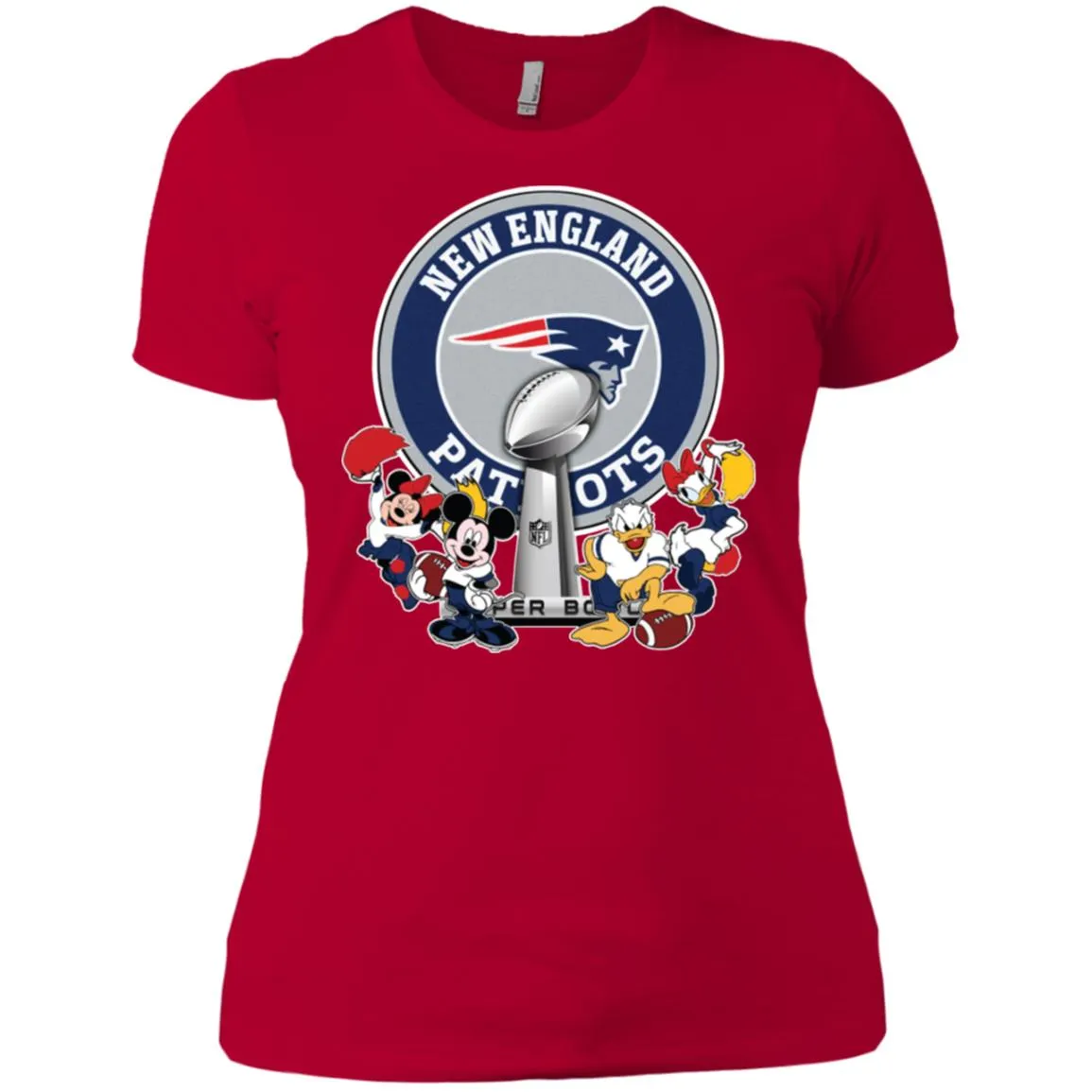 New England Patriots Super Bowl 2019 Mickey Minnie Mouse Donald Daisy Duck Football Nfl Women Cotton T-Shirt