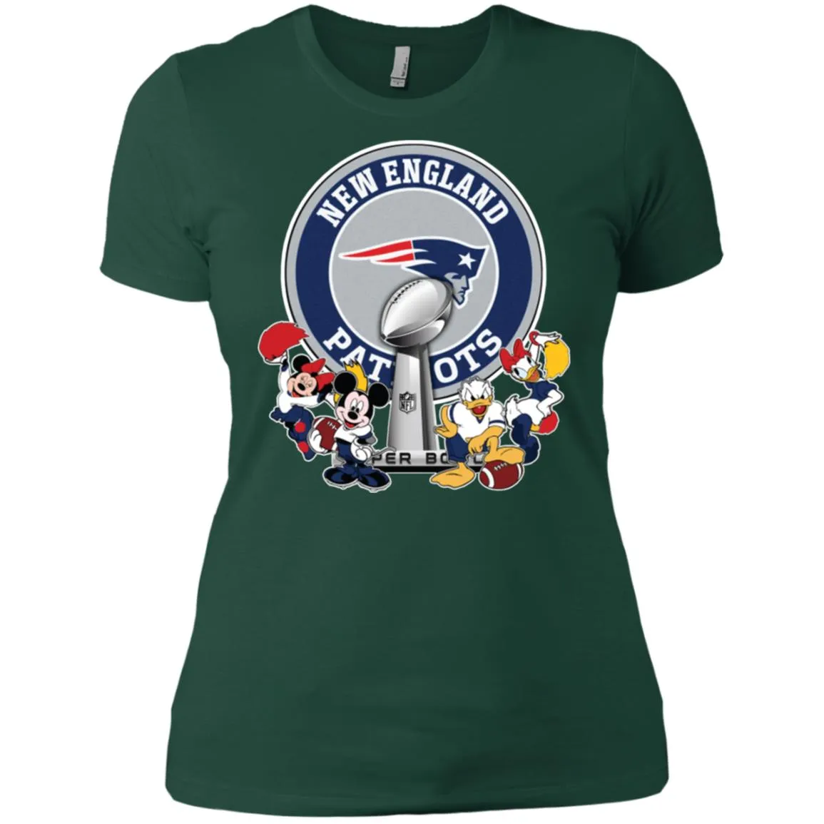 New England Patriots Super Bowl 2019 Mickey Minnie Mouse Donald Daisy Duck Football Nfl Women Cotton T-Shirt