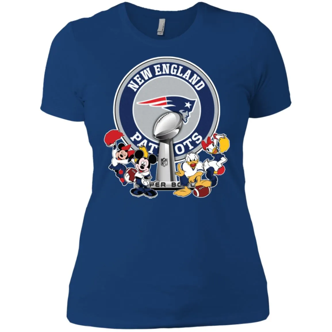 New England Patriots Super Bowl 2019 Mickey Minnie Mouse Donald Daisy Duck Football Nfl Women Cotton T-Shirt