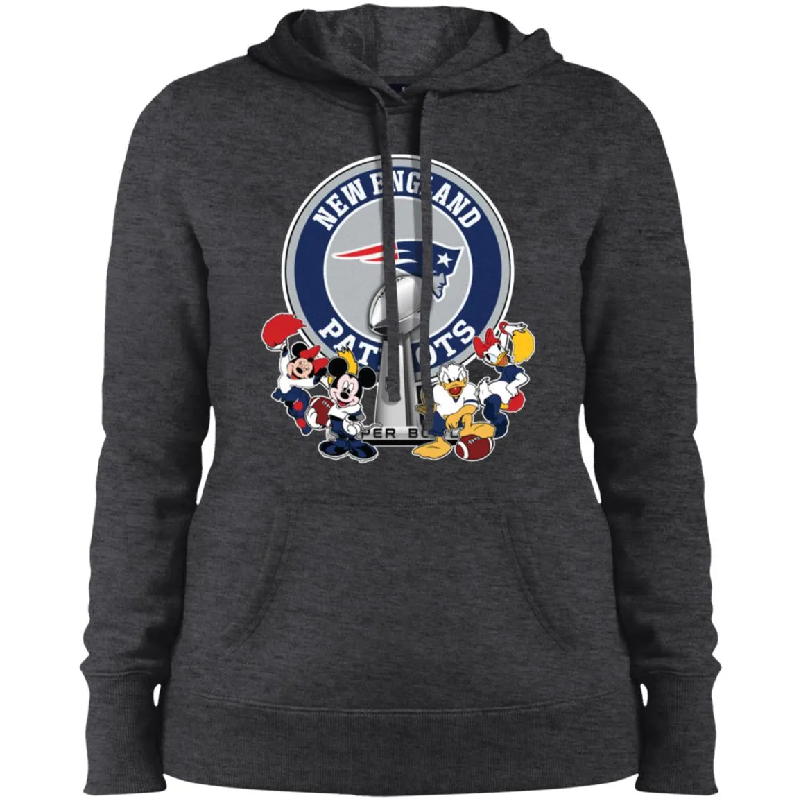 New England Patriots Super Bowl 2019 Mickey Minnie Mouse Donald Daisy Duck Football Nfl Women Hooded Sweatshirt