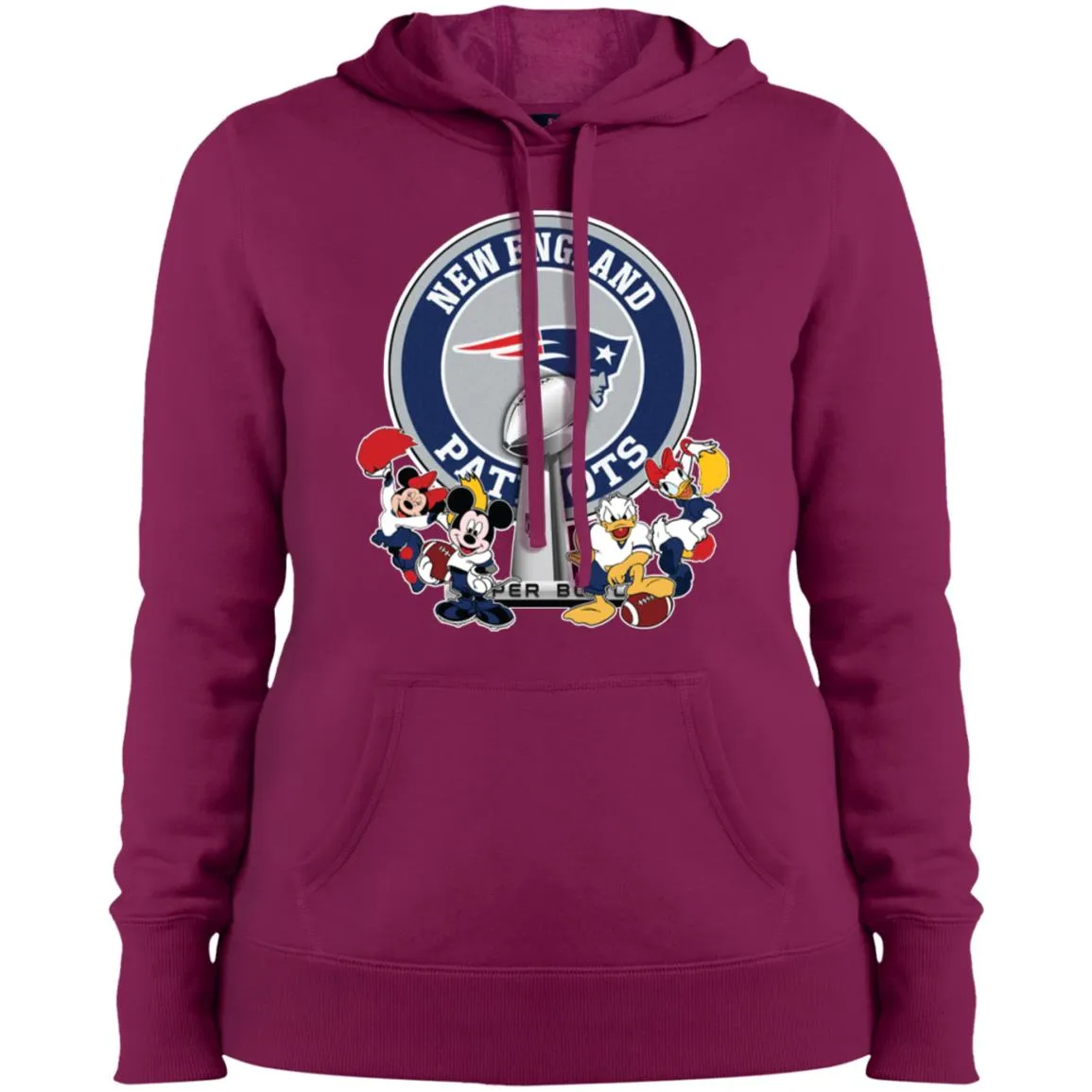 New England Patriots Super Bowl 2019 Mickey Minnie Mouse Donald Daisy Duck Football Nfl Women Hooded Sweatshirt