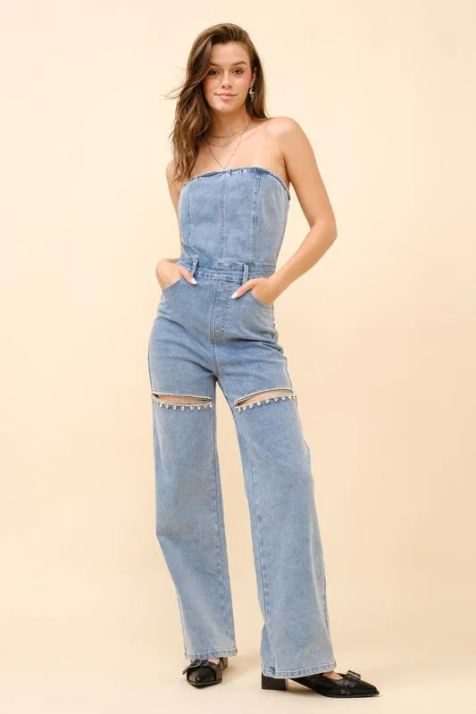 NEW!! The Nikki Denim Rhinestone Romper